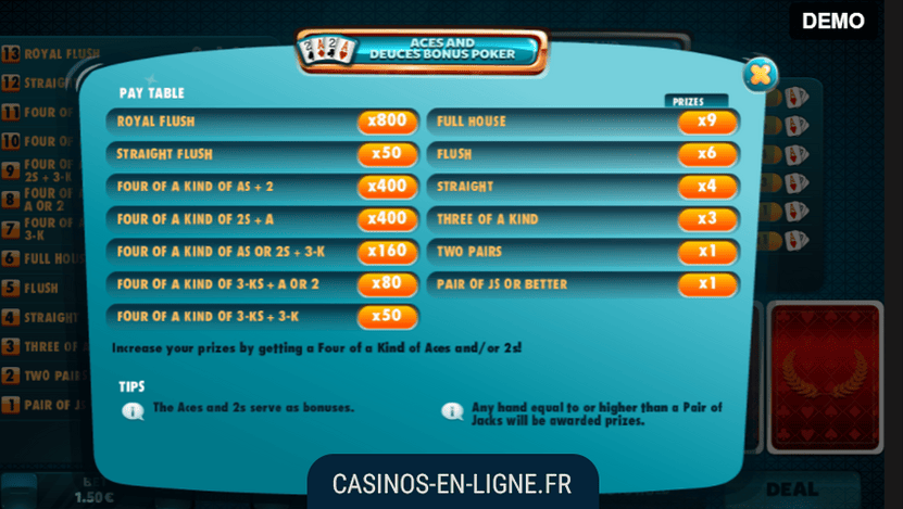 aces deuces bonus poker screenshot 2