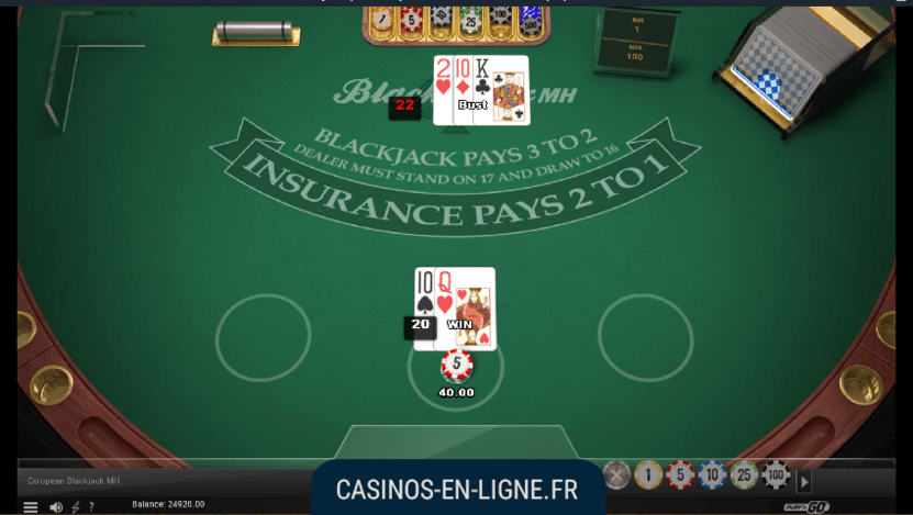 blackjack europeenne multi mains screenshot 2
