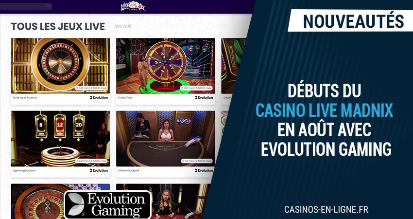 madNix casino lance son casino live en août avec evolution gaming