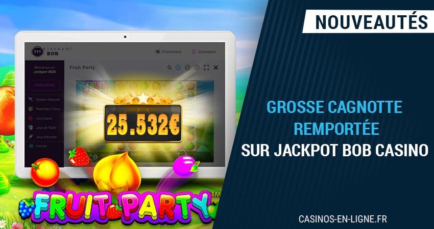 un parieur remporte et retire 25532€ sur jackpot bob casino